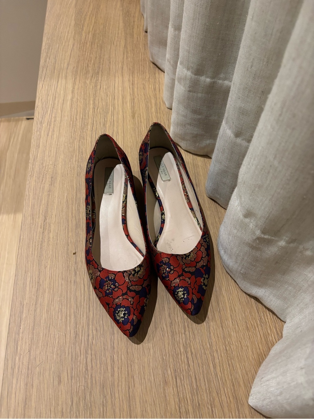 Cole Haan Red and Navy Floral Pointed-Toe Heels